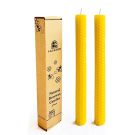 Lacaser Beeswax Taper Candles Set of 2 Pcs, 9" Long Candles for Candlesticks in Yellow, Unscented & Smokeless, Burning Time 4 Hours