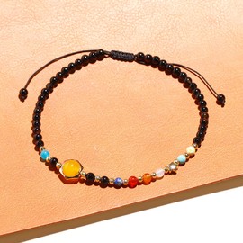 Lightock Real Crystals and Healing Stones Black Agate Beaded Anklet The Eight Planets Guardian Star Gemstones Ankle Bracelets for Women Universe Galaxy Jewelry, Stone, Agate