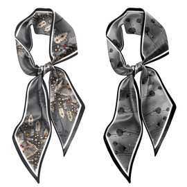 BHAHB 2PCS Hair Head Scarf Silk Feeling Long Satin Neck Satin Scarves for Handbag Cute Decoration Aesthetic Women 59 * 6.7''-Black