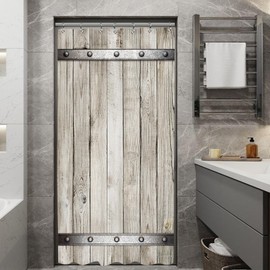 Yookeb Barn Door Wooden Stall Bathroom Shower Curtain Small Half Wood Vintage Farmhouse Country Rustic 36W by 71H Inch Polyester Fabric 12 Plastic Hooks Waterproof Decor