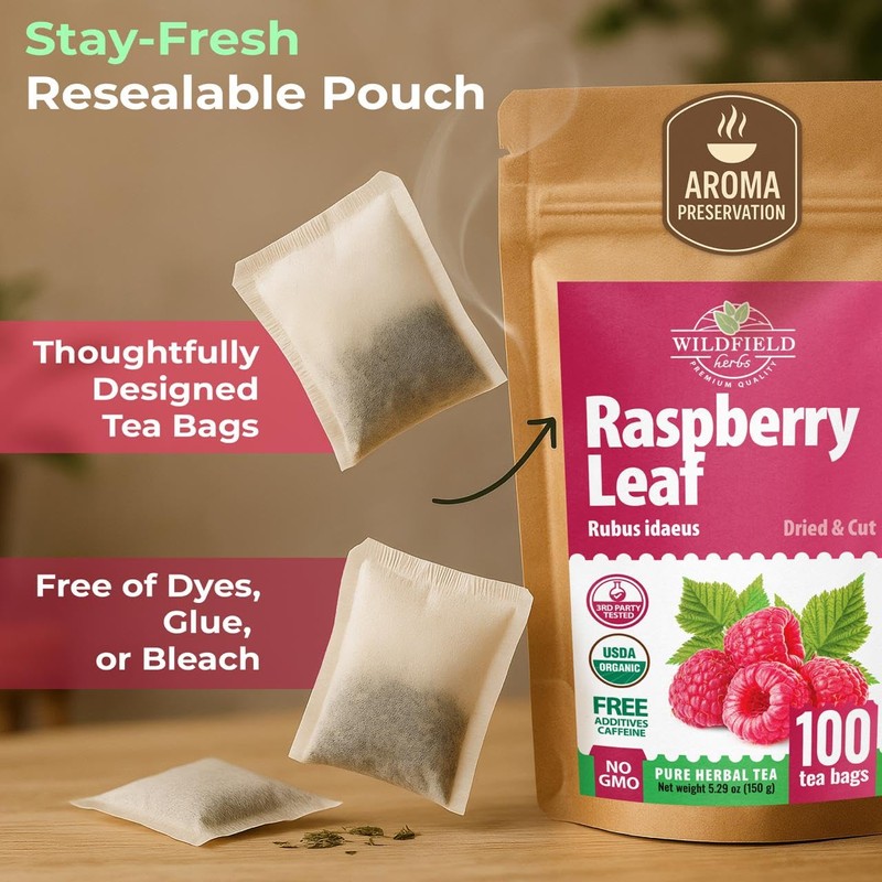 100 Bags Raspberry Leaf Tea Rasberry Leaf Herbs (Rubus Idaeus