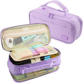 JOINPRO Pencil Case, Large Capacity Pencil Case Organizer; Double Zipper Storage Bag; Big Pencil Pouch for College School Office Teen Girl Boy Men Women Adult (Purple)