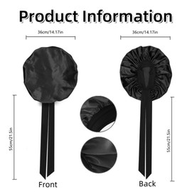 ANGELEMM Silk Hair Bonnet for Sleeping - Black Satin Bonnet for Curly Hair, Soft Breathable Satin Sleep Silk Bonnet with Tie, Silk Hair Wrap Caps for Women Sleeping