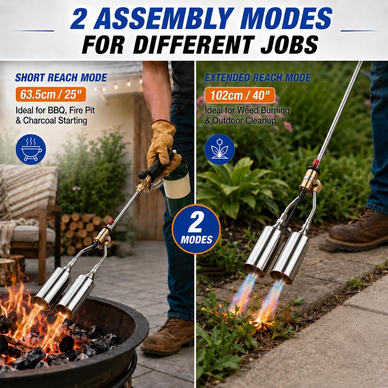 Brightpik Dual-Nozzle Propane Weed Torch, Weed Burner with 11.5 FT