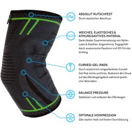 AGILE NOW® Upgraded Elbow Support Stabilises & Protects Joints - Non-Slip Tennis Elbow Bandage with Curved Gel Pads - Suitable for All Sports Such As Tennis, Weightlifting & Golf (XL, Green)