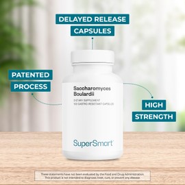 Supersmart - Saccharomyces Boulardii 20 Billion CFU per Day (High Strength) - Probiotic Supplement | Non-GMO & Gluten Free - 100 Delayed Release Capsules