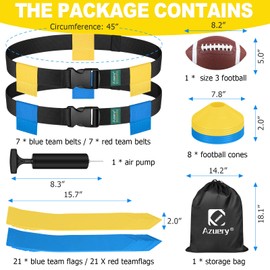 Flag Football Set - 14 Player Adjustable Flag Football Belts, Contains 42 Football Flags, 8 Practice Cones, Size 3 Football, Storage Bag and Pump, Perfect for Youth Adults & Children and Adult