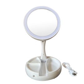 Dimmable Desk Lit Cosmetic Make up Mirror 6 inch Double Sided 10X /1X Magnification Lighting up with Button Control Fold-able Mirror Easy Carry USB Chargeable or AA Battery