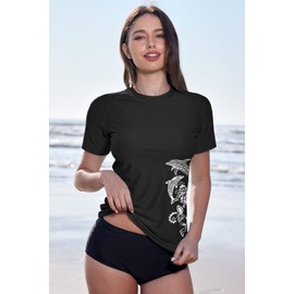BesserBay Women's Short-Sleeved Rash Guard with Beautiful Patterns, UV Shirt Tankini, UPF 50+, S-XXL, 5 Black, xxl