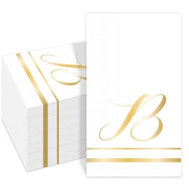 SMUAENSS 100 PCS Initial Napkins, Gold Letter Paper Towels, 3-Ply Disposable Elegant Dinner Towels, Home Party Guest Bathroom Napkin Bridal Shower Wedding, Decorative Napkins, B Letter