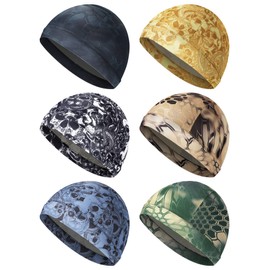 SATINIOR 6 Pieces Cooling Skull Caps for Men Helmet Liner Sweat Wicking Cap Wicking Beanies Hat Liner for Cycling Running (Vivid Pattern)