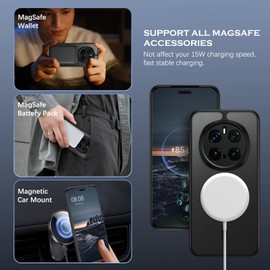 YINLAI Magnetic Case for Honor Magic 7 Pro [Magsafe Compatible] Slim Frosted Translucent Shockproof Case for Honor Magic 7 Pro 5G 6.8" - Black