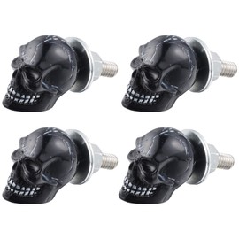 Temzzer Motorcycle License Plate Bolts Skull Car Tag Fasteners Anti Theft License Frame Bolts for Most Vehicle Motorbike, 4 Pcs(Black)