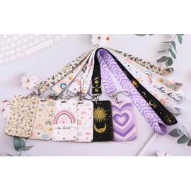 Juanooo Teachers ID Lanyard Badge Holder & Retractable Badge Reel Clip Cute Cats & Floral Keychain Lanyard for Women Girls Kids for ID Badges & Keys Aesthetic Preppy School ID Reel Lanyard