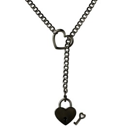 YTDYTD Heart O Ring Slip Chain Choker Necklace for Women Men Punk Cuban Necklace Chunky Heart Pendant Necklace Y-Lariat Necklace Long Necklace Heart Lock With Key Necklace Fashion Jewelry Gifts,