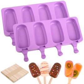 WMKGG WMKGG Popsicle Silicone Molds Set, 2 PCS Ice Cream Molds with 50 Wooden Sticks for Cake Pop, Ice Pop, Cakesicles (Standard Size/Purple)