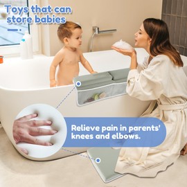 2Pcs Baby Bath Kneeler and Elbow Rest Pad Set Anti-Slip Bath Tub Elbow Pad with 4 Organizer Pockets, Comfortable Foam Bath Kneeling Pad, Washable Baby Bath Cushion for Toddler Kids
