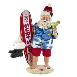 Kurt S. Adler 11-Inch Fabriché Santa with Surfboard and Drink