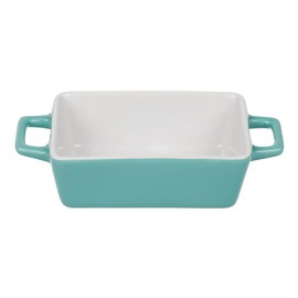 Invero Small Single Stoneware Rectangular Individual Oven to Table Bake Dish with Handles - Ideal for Baking Lasagnes, Pies, Casseroles, Tapas, Pasta and more - Green