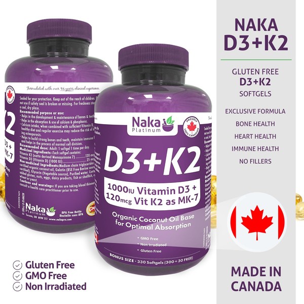 NAKA Naka Platinum D3+K2 Super BONUS SIZE 330 Softgels (300