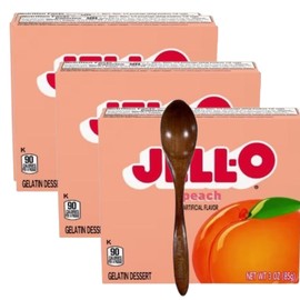 Gelatin Dessert Mix - 3 oz Boxes (Pack of 3) - with Candy Freezer Wooden Spoon (Peach) - Wooden Spoon