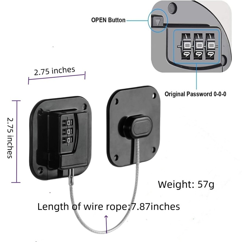 2 Pack Heavy Duty Combination Fridge Lock - Child/Baby Proofing
