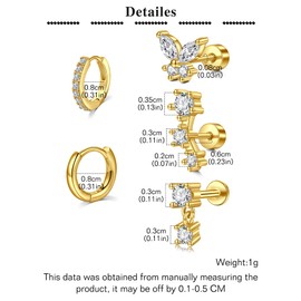 Longita Gold Earrings for Women Flat Back Earrings Hypoallergenic Surgical Steel Small Cartilage Hoop Earring for Women Forward Helix Jewelry Gold Plated Stud Earring Set