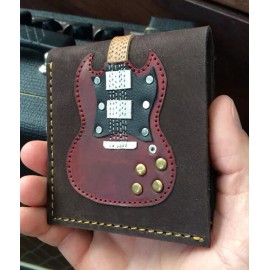 AXE HEAVEN Angus Young AC/DC Cherry Red Double Cut Guitar Men's Leather Wallet Bi-fold