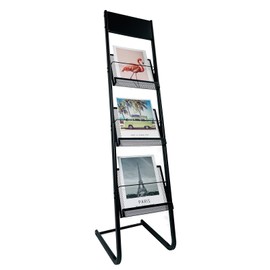 tongmo Floor-standing 3-Layer Magazine Rack, Brochure Display Stand, made of high-hardness metal, suitable for Exhibitions, Offices, and any organization requiring information display. (3F-Black)