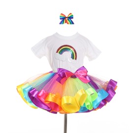 traderplus Rainbow T-Shirt and Ballet Tutu Skirt with Hair Bows Set for Baby Girls (7-9 Years)