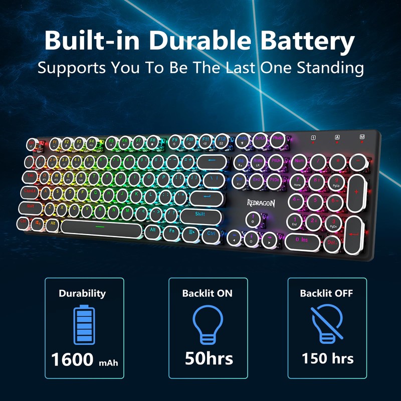 Redragon Wireless Mechanical Gaming Keyboard, Bluetooth/2.4Ghz/Wired Tri-Mode Connection, Metal Panel,
