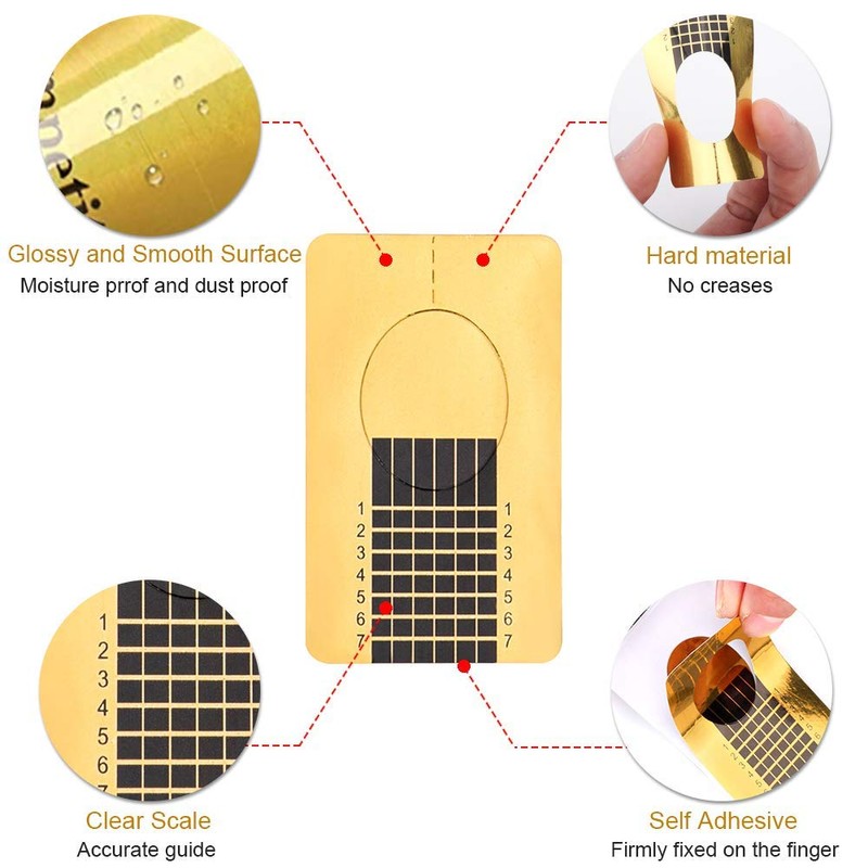 LiBiuty Nail Forms, 500PCS Acrylic Nail Forms, Gold Horseshoe Nail