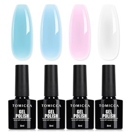 TOMICCA UV Nagellack Set, Klar, 4 Farben Milchig Weiß, Rosa Gel Nagellack Für UV Lampe Soak-Off UV/LED für Nagelstudio & DIY Home, 8ML