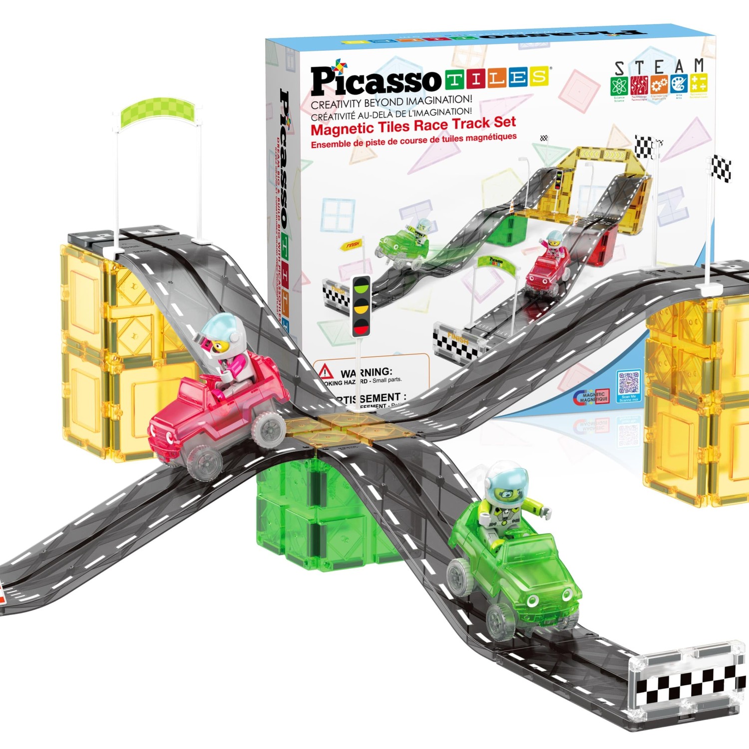 PicassoTiles Magnet Tile Race Car Track Construction Building Block Toy ...