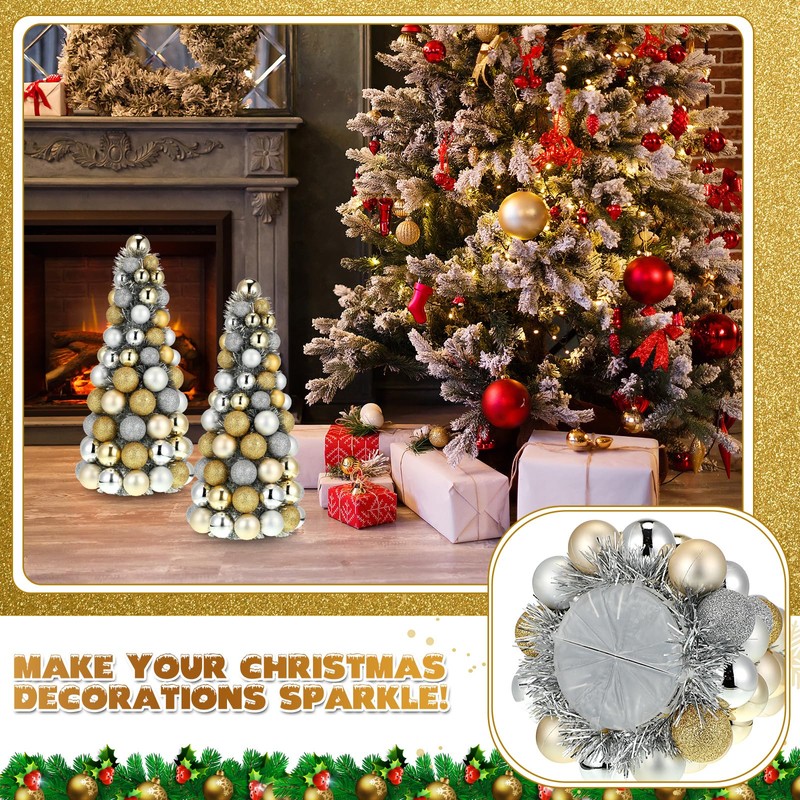 Meooeck 2 Pcs Christmas Ball Tree with Lights 16 Inch