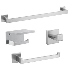 TURS Bathroom Hardware Set 4-Piece Brushed Bath Towel Bar Set Include 24 Inch Towel Bar Hand Towel Holder Towel Hook Toilet Paper Holder with Shelf Stainless Steel Bathroom Accessories Set