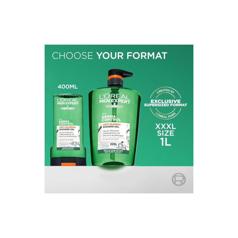 L'Oréal Men's Shower Gel, Men Expert Derma Control Anti-Blemish Body