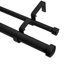 Meriville 1" Diameter Telescoping Double Window Treatment Curtain Rod, 28" to 48", End Cap Finials, Black Finish