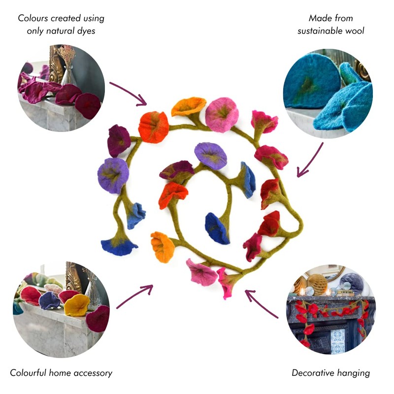 Felt Flower Garland - Purple (approx. 160 cm long)