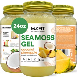 MAX FIT Sea Moss Gel Raw Coconut Pineapple (25 Flavors) 24oz Wildrafted Gold Sea Moss Gel from Saint Lucia | 92 Vitamins and Minerals | Pure Raw+Non-GMO