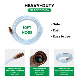 Watflow Gas Siphon Hose Pump, Shaker Siphon 10FT Tube Hose, Self Priming Syphon Hose 10 Feet -1/2" Value, for Gas/Fuel/Water Transfer,Use for Cars, Boats, Mowers (2PACK)