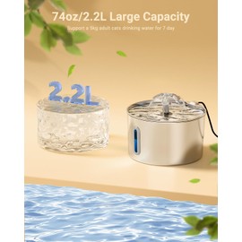 BalimoPet Cat Water Fountain for Drinking - 74oz/2.2L Cat Fountain Stainless Steel Flower Style, Silent Automatic Pet Water Fountain Triple-Filter Kitty Spout Water Fountain with 3 Filters 3 Sponges