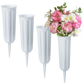Pack of 4 Grave Vases with Spikes, Plastic Flower Holder for Cemetery, Flower Vase, Grave Decorations for Cemetery, Tombstone, Grave Side (Grey)