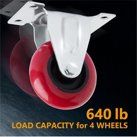 POWERTEC 3 Inch Fixed Caster Wheels with 640 lbs Loads, Heavy Duty Plate Casters, Rigid Fixed Rubber Castor Wheels for Furniture, Cart, Dolly and Workbenches (17207)