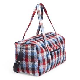 Vera Bradley Women's Cotton Large Travel Duffel Bag, Patriotic Plaid - Recycled Cotton, One Size