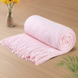 Vonty Pink Knitted Blanket with Tassels Fringe 60" x 80", Super Soft Knit Throw Blanket, Farmhouse Decorative Lightweight Blanket for Couch, Sofa, Bed