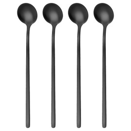 Gjinxi 4Pcs Satin Black Stainless Steel Coffee Spoons, 6.7 Inches Mini Teaspoons Set, Iced Tea Spoon, Espresso Stirring Spoon, Matte Black Teaspoons, Dessert Spoon, Large Round Head Spoon