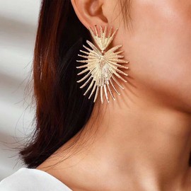 Yienate Boho Heart Dangle Earrings Gold Starburst Drop Earrings Flower Geometric Sectored Stud Earrings Rock Statement Star Earrings Minimalist Prom Earrings Jewelry for Women and Girls