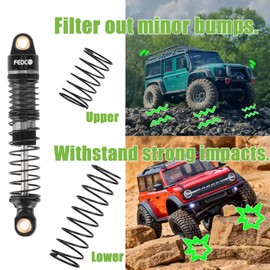 FEDCO DSS18 TRX4M Shocks 59MM Oil-Filled Shock Absorber CNC Long Threaded Oil Damper For TRX4MT TRX4M Upgrades 1/18 RC Crawler,Dual Spring Suppresses Minor Vibrations and Absorbs Major Impacts