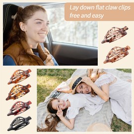 6 Packs Hair Clips, Flat Hair Clips, French Concord Claw Clips for Women Girls, Lay Down Claw Clips, Leopard Print Color